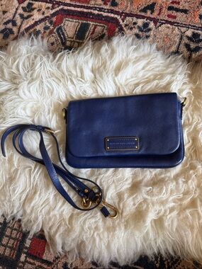Marc by Marc Jacobs Deep Blue Leather Crossbody with Gold-Tone Plaque